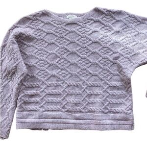 Rachel Ashwell Pink Semi Crop Cable Knit Boat Neck Bat Wing Sweater Size Large